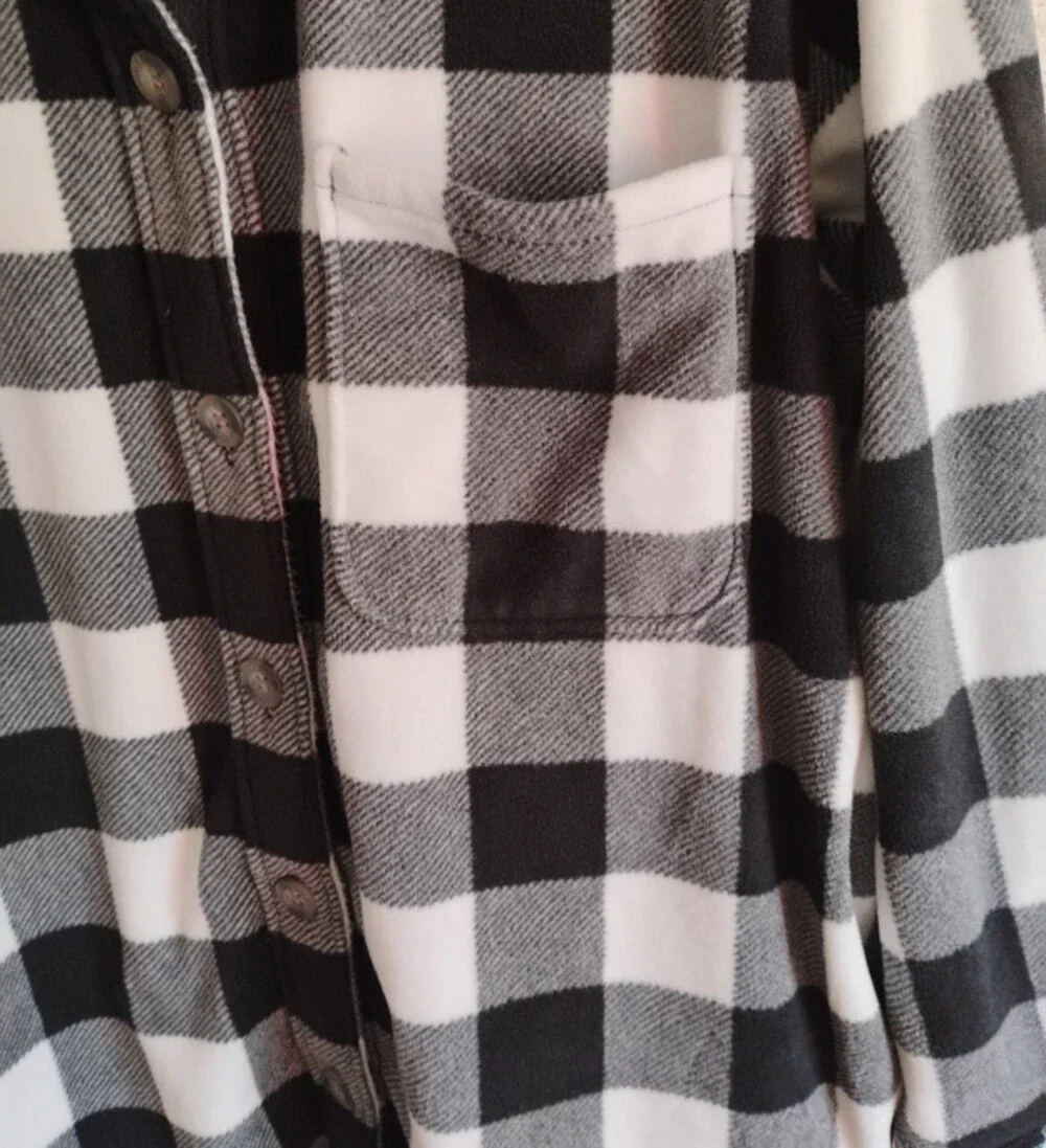 Eddie Bauer Black & White Plaid Button-Front Shacket - Women, Winter, Cozy